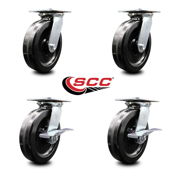 8 Inch Phenolic Swivel Caster Set With Ball Bearings 2 Brakes